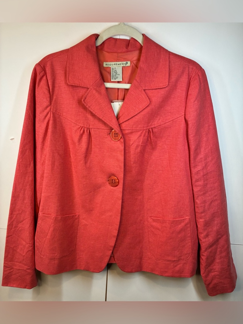 Requirements by Chico’s Coral Linen Blend Blazer Jacket Size 12 Lightweight